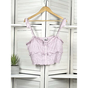 American Eagle Women's LG Smocked Ruffle Tank Top Pink Cotton AE Crop Shirt